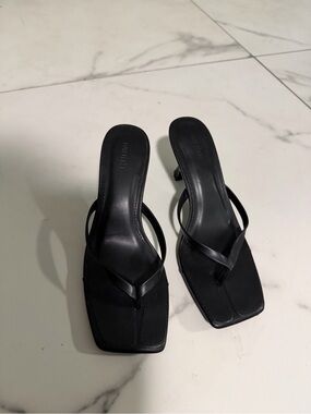 Forever 21 Black Square-Toe Slip-On Heeled Sandals